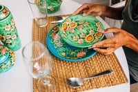 functional ceramics handmade and hand painted in vivid colors with a floral pattern 